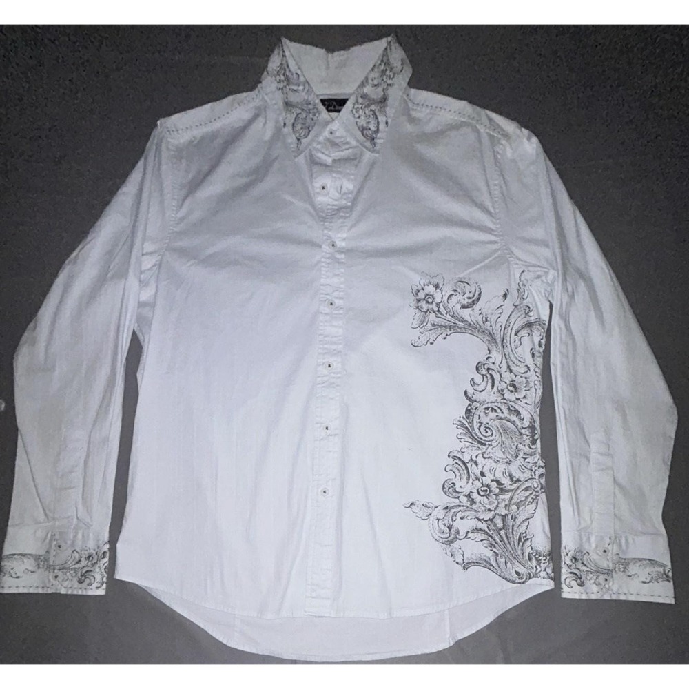 7 Diamonds Shirt Mens XL Light Blue Paisley Stretch Long Sleeve Button Up Casual